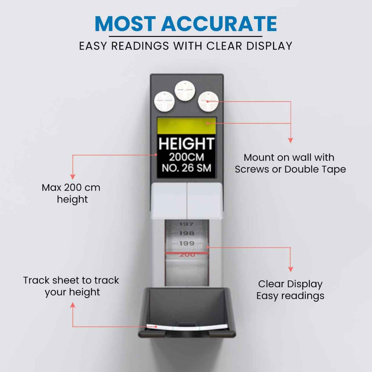 EASYCARE (EC1080) Stature Meter with Retractable measure tape for Kids & Adults