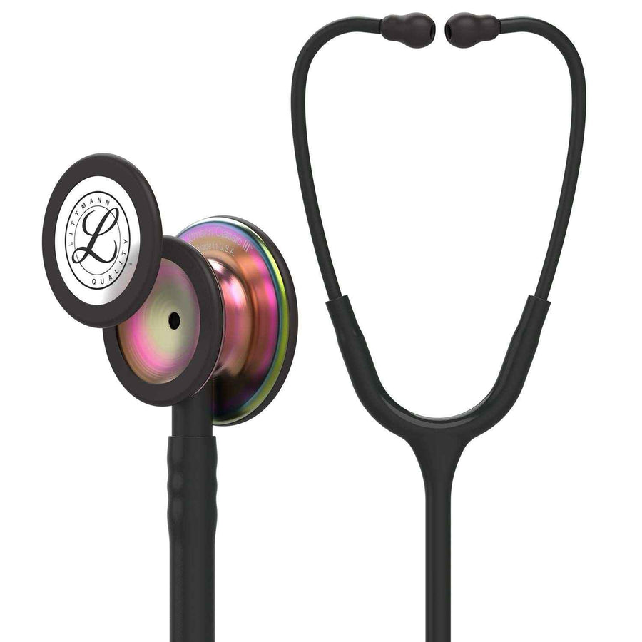 3M™ Littmann® Classic III™ Monitoring Stethoscope, Rainbow-Finish Chestpiece, black stem and headset, Black Tube,27 in,5870