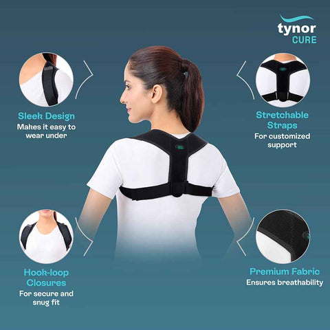 TYNOR A-38 Posture corrector Sleek, for men & women | Adjustable Back Support for Improving Posture & Relieving Back Pain And Shoulder Support Belt