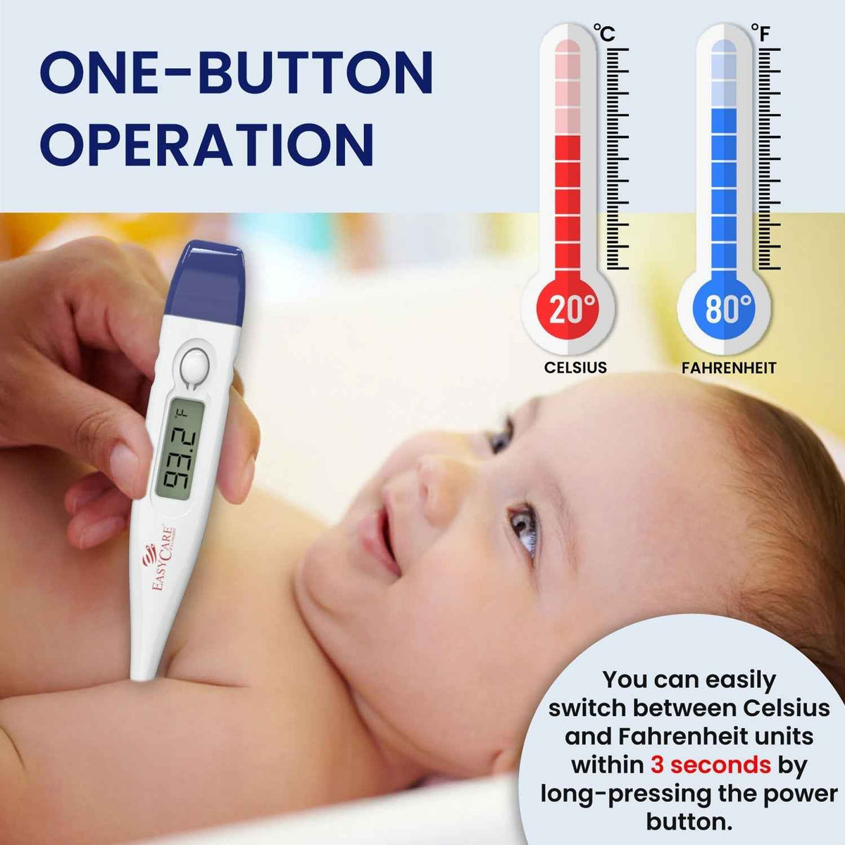 EASYCARE (EC5080) Rigid Digital Thermometer for Kids & Adults