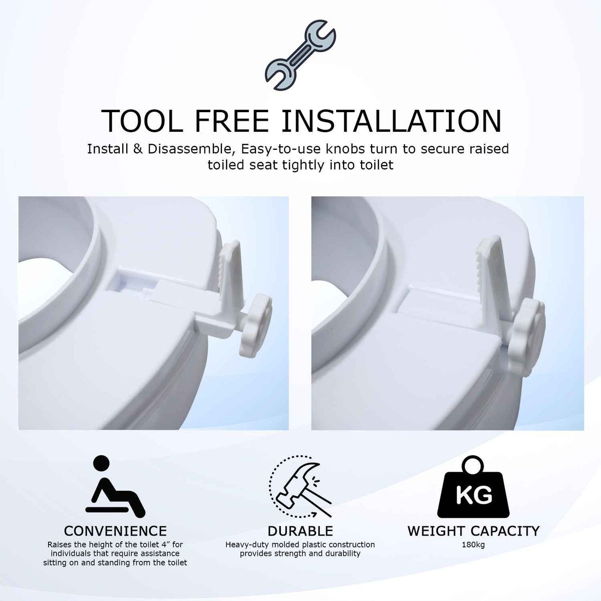 EASYCARE (EC7060-D4) Toilet Seat Riser with Safe Lock & Lid (4-inch)