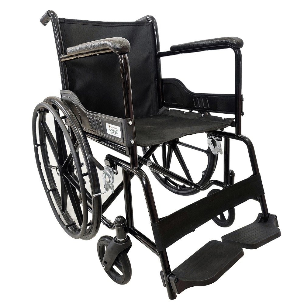 iCare Udaan Black 888 Folding Wheelchair IN Epoxy Finish With Mag Wheel - Surgismart