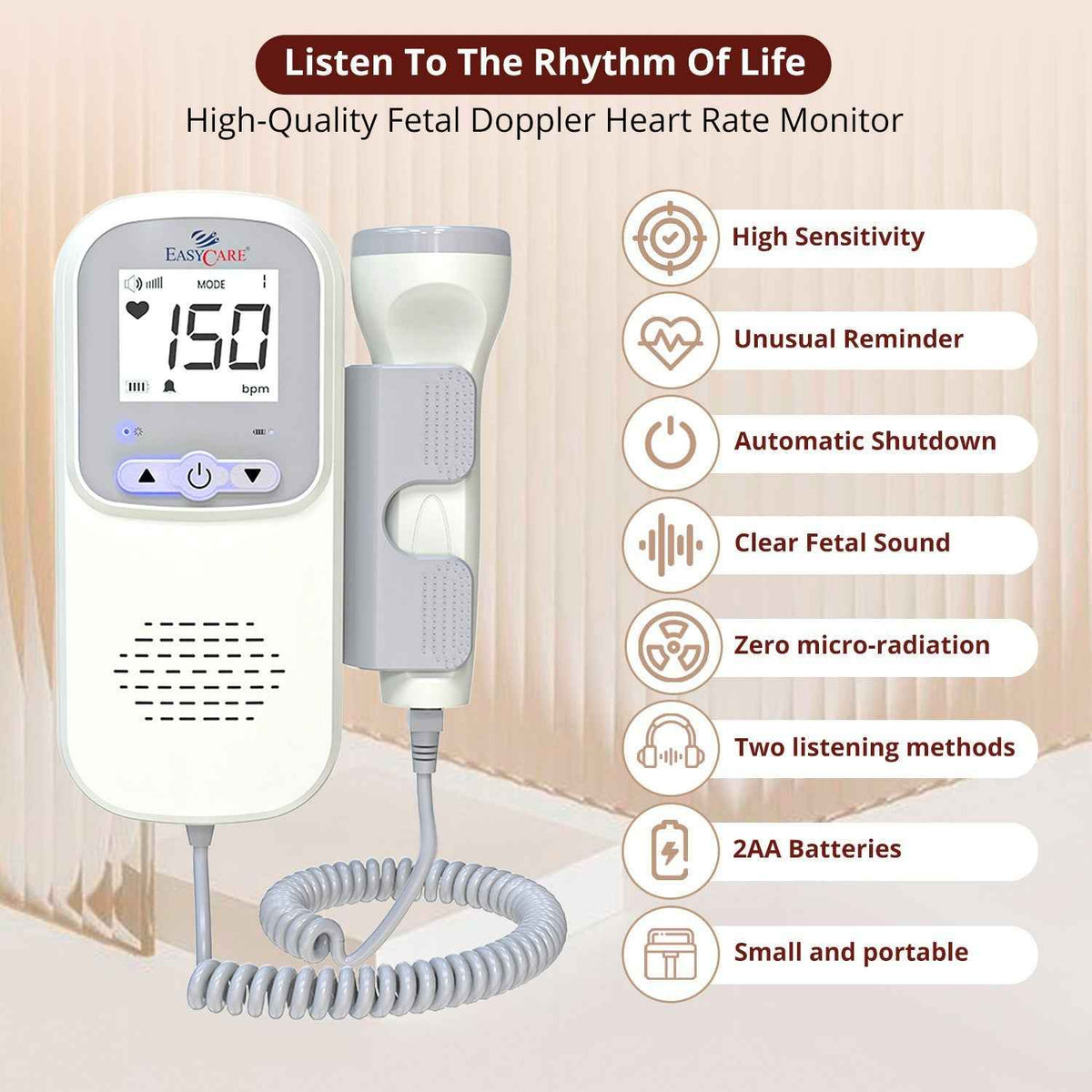 EASYCARE EC2016 Fetal Doppler Machine with High sensitivity Probe